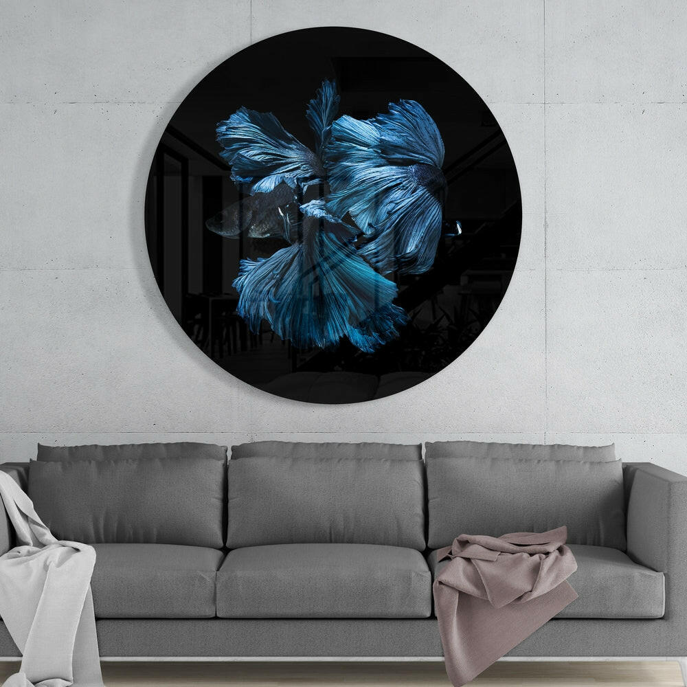 Blue Betta Fish Flowing Fins Glass Wall Art