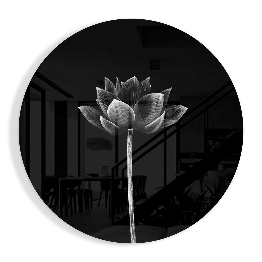 Upright Monochrome Lotus Glass Wall Art