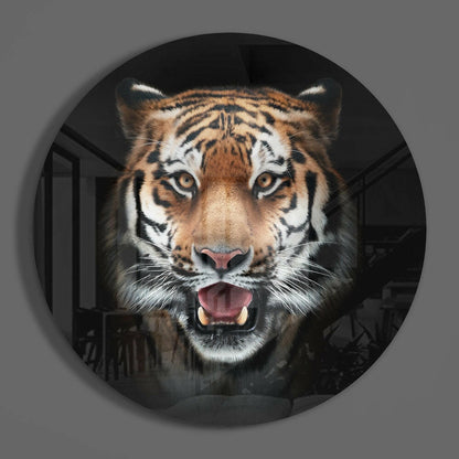Fierce Amber Roaring Tiger Glass Wall Art