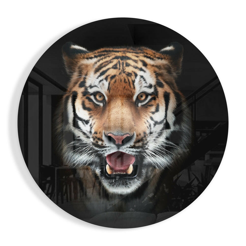 Fierce Amber Roaring Tiger Glass Wall Art