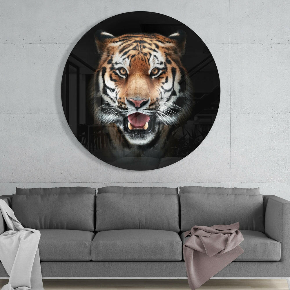 Fierce Amber Roaring Tiger Glass Wall Art