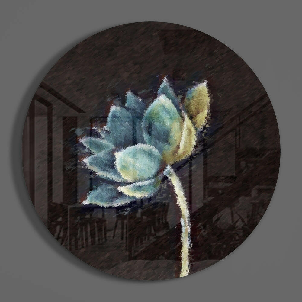 Painted Teal Lotus Glass Wall Art