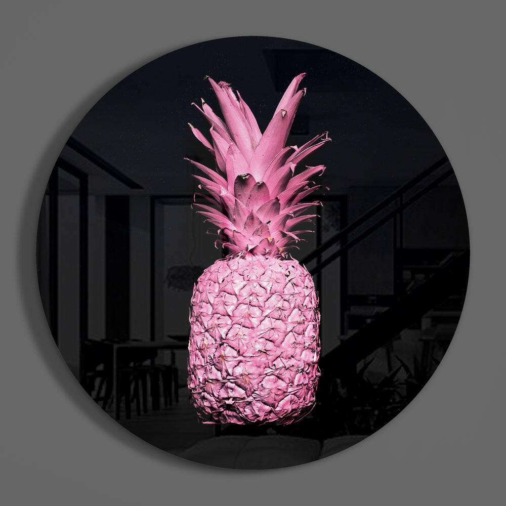 Blush Pink Glowing Round Pineapple Glass Wall Art