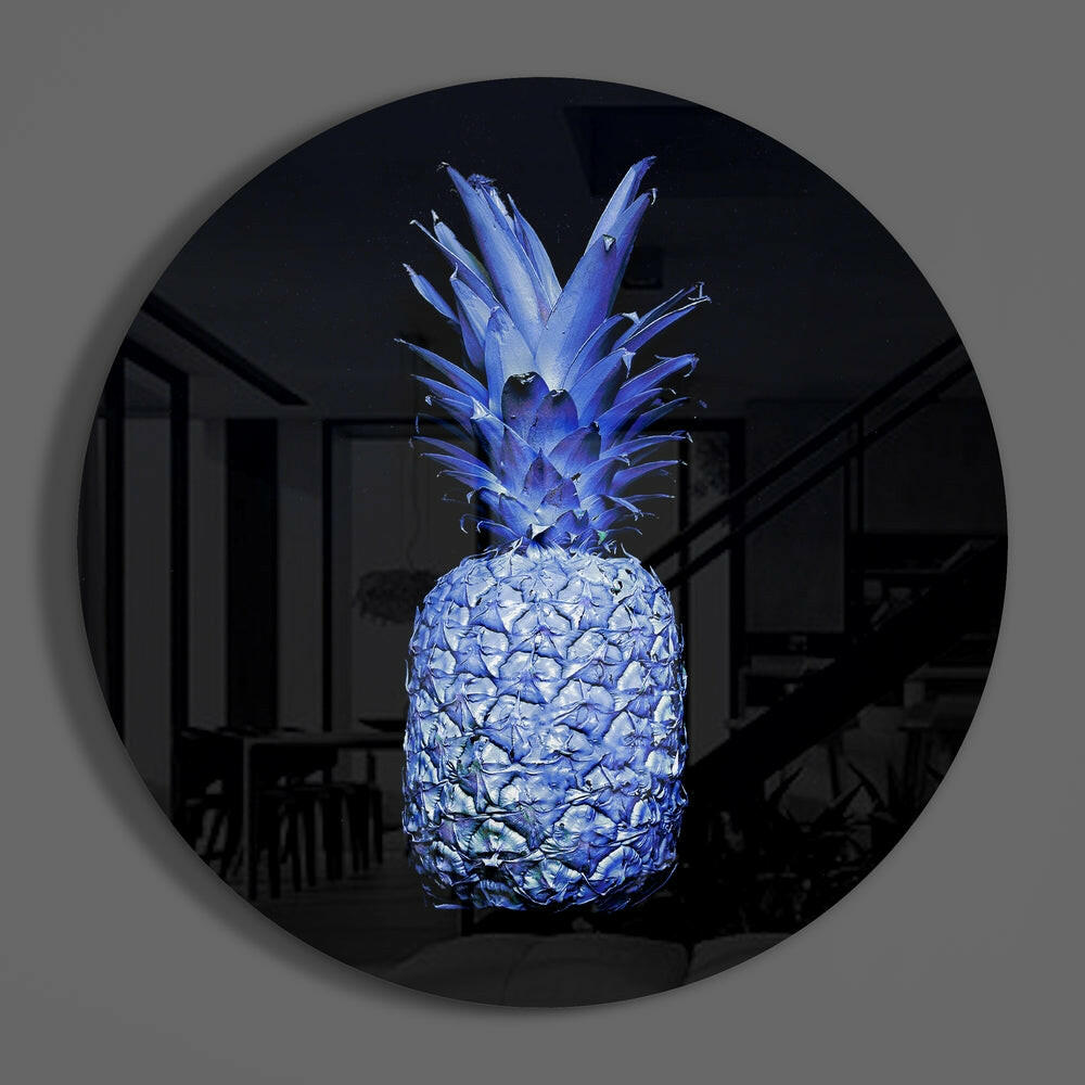 Electric Blue Round Pineapple Glass Wall Art