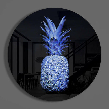 Electric Blue Round Pineapple Glass Wall Art