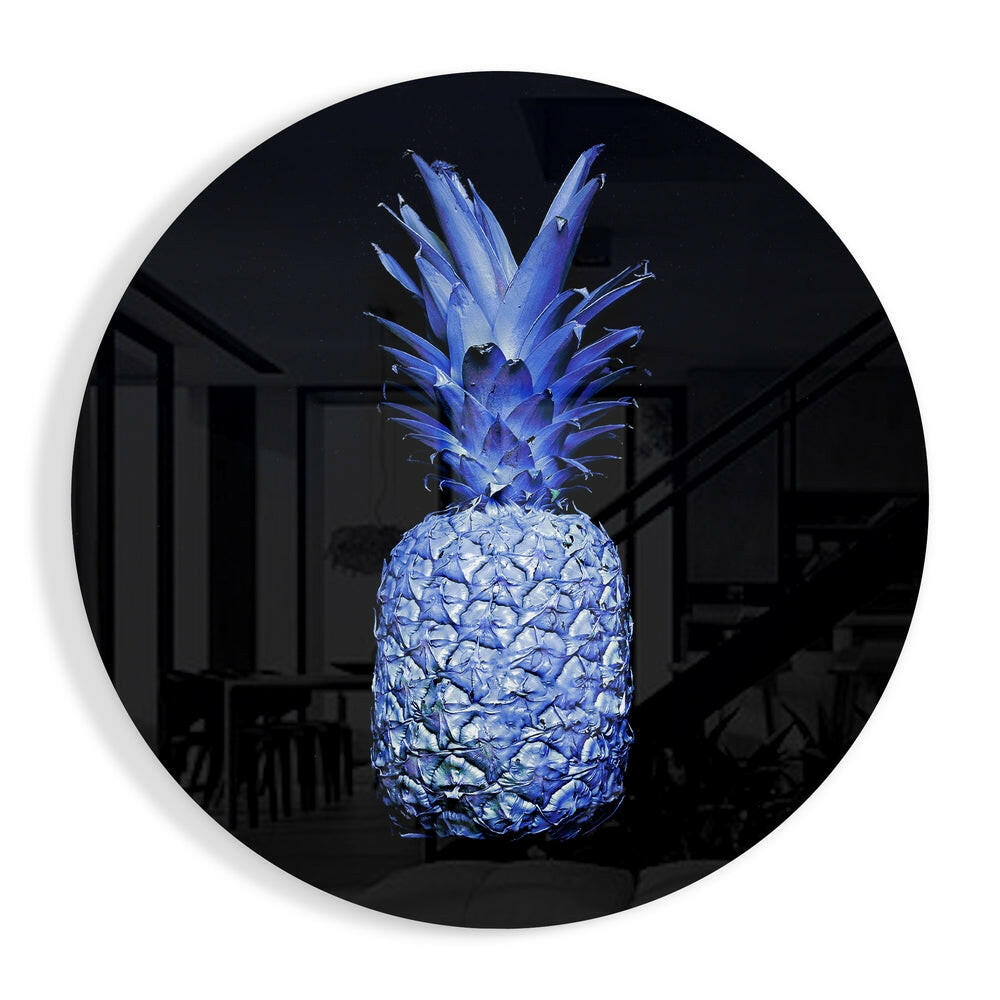 Electric Blue Round Pineapple Glass Wall Art