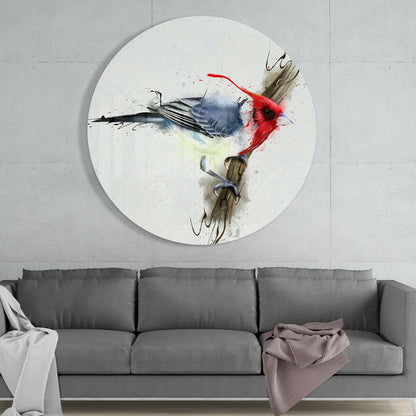 Red Crested Bird Watercolor Splatter Glass Wall Art