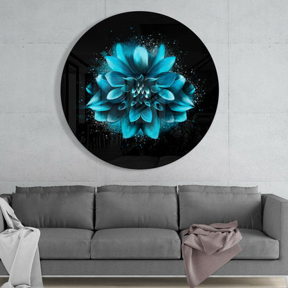 Turquoise Glowing Dahlia Glass Wall Art