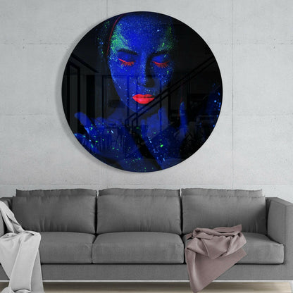 Round Indigo Green Speckle Face Glass Wall Art