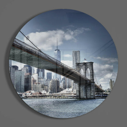 Brooklyn Bridge Skyline Circle Glass Wall Art