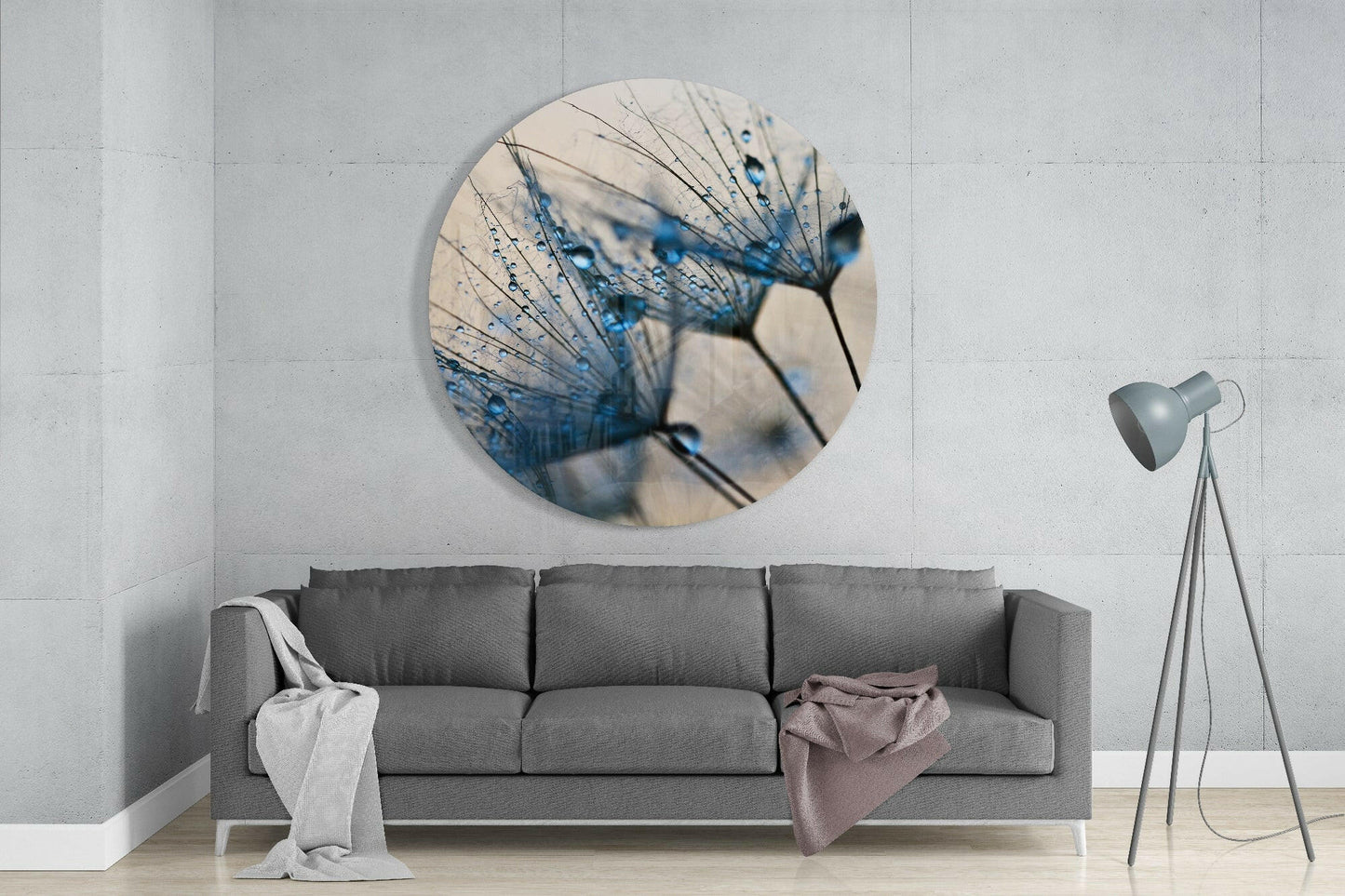 Blue Dewdrops Dandelion Macro Glass Wall Art