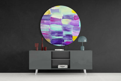 Purple Teal Brushstroke Blocks Glass Wall Art