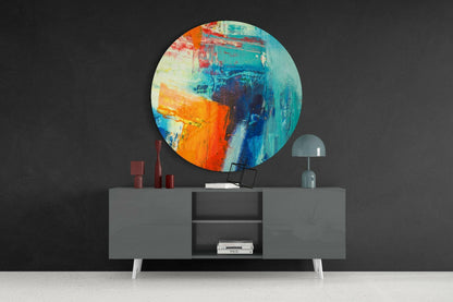 Orange Blue Palette Knife Glass Wall Art