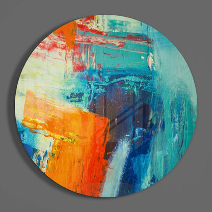 Orange Blue Palette Knife Glass Wall Art