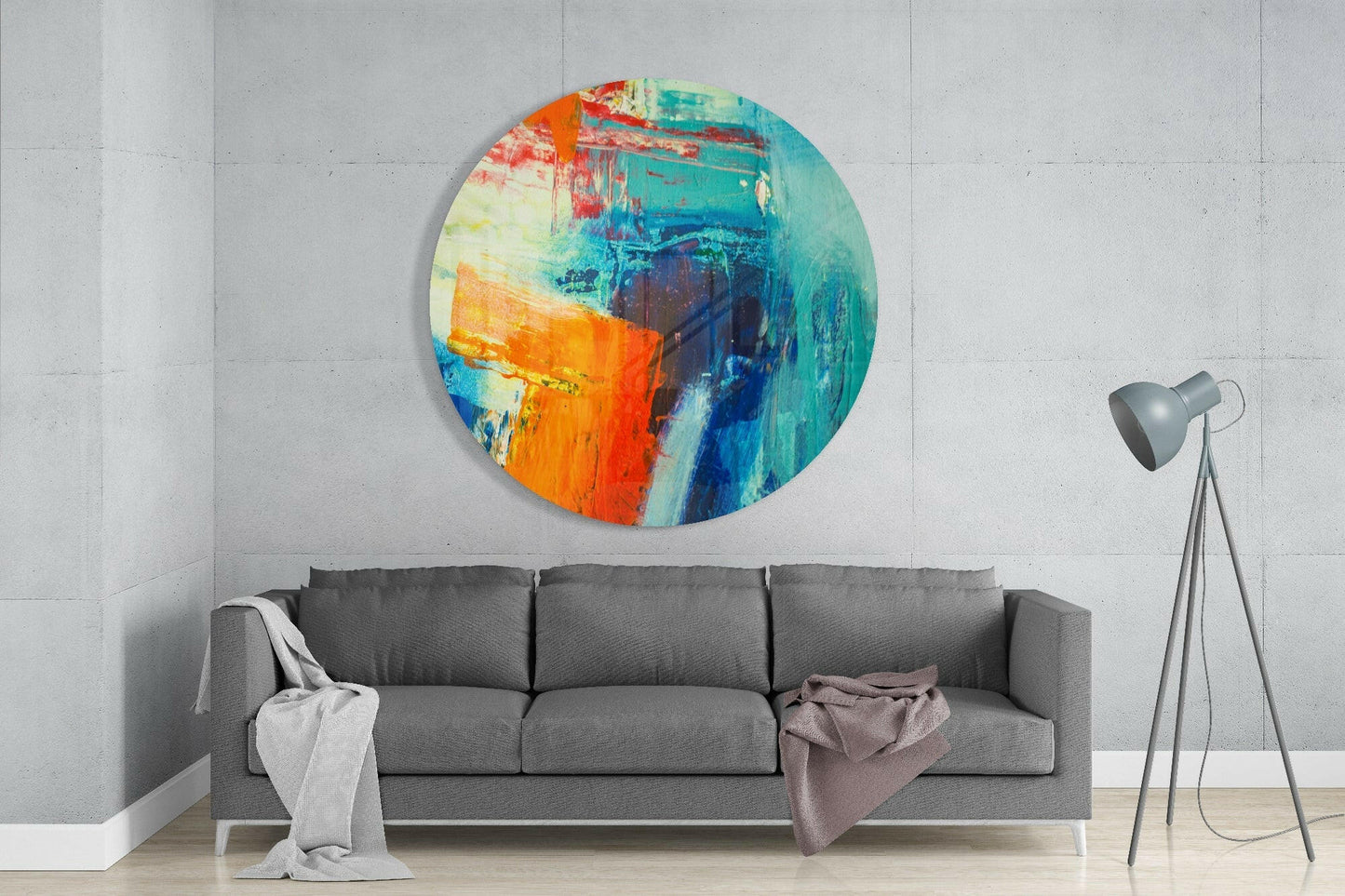 Orange Blue Palette Knife Glass Wall Art