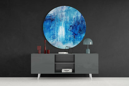 Deep Blue Textured Brushstroke Glass Wall Art