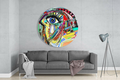 Round Abstract Scribble Eye Face Glass Wall Art