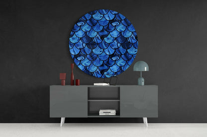 Blue Marble Mermaid Scales Glass Wall Art