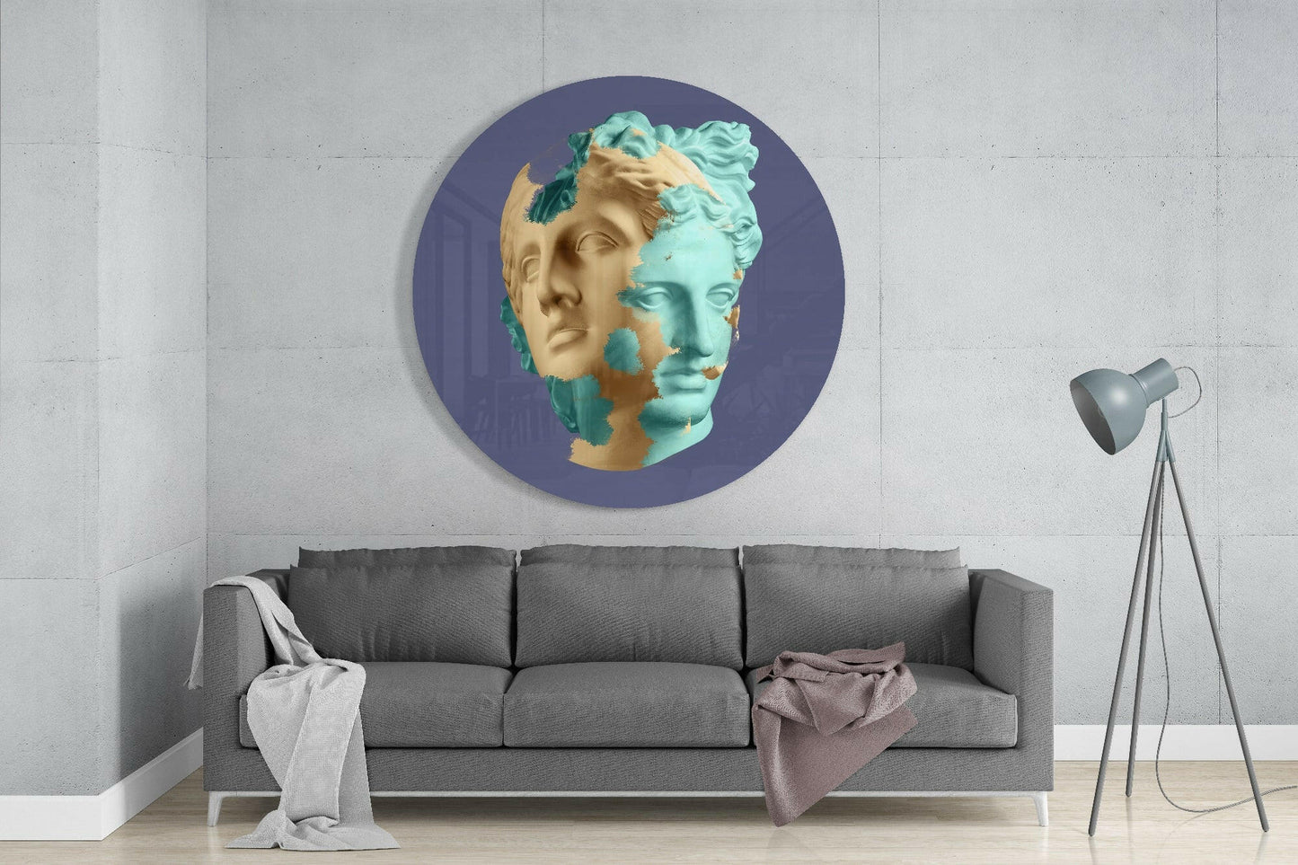 Split Mint and Beige Statue Head Glass Wall Art