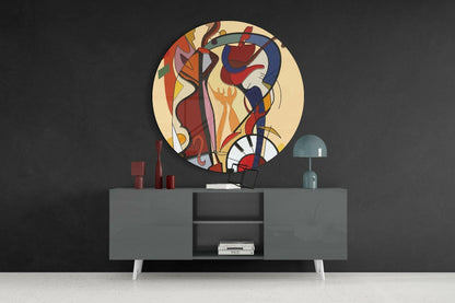 Cubist Violin and Piano Keys Figures Glass Wall Art