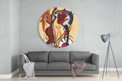 Cubist Violin and Piano Keys Figures Glass Wall Art