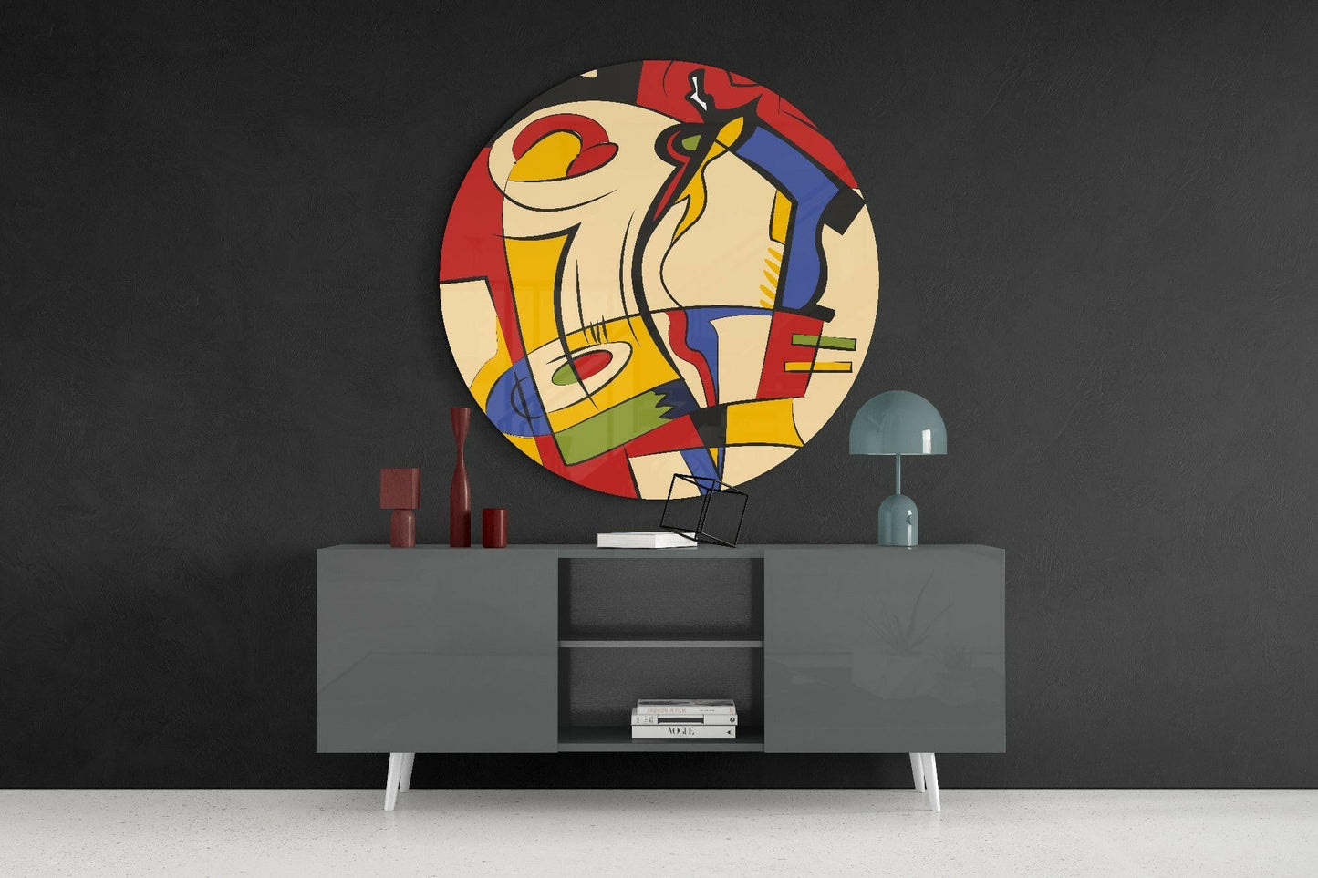 Primary Color Cubist Curves Abstract Glass Wall Art