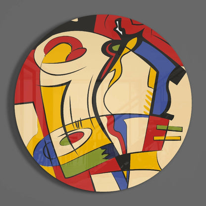 Primary Color Cubist Curves Abstract Glass Wall Art