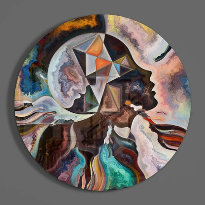 Round Marbled Faces Triangle Fusion Glass Wall Art