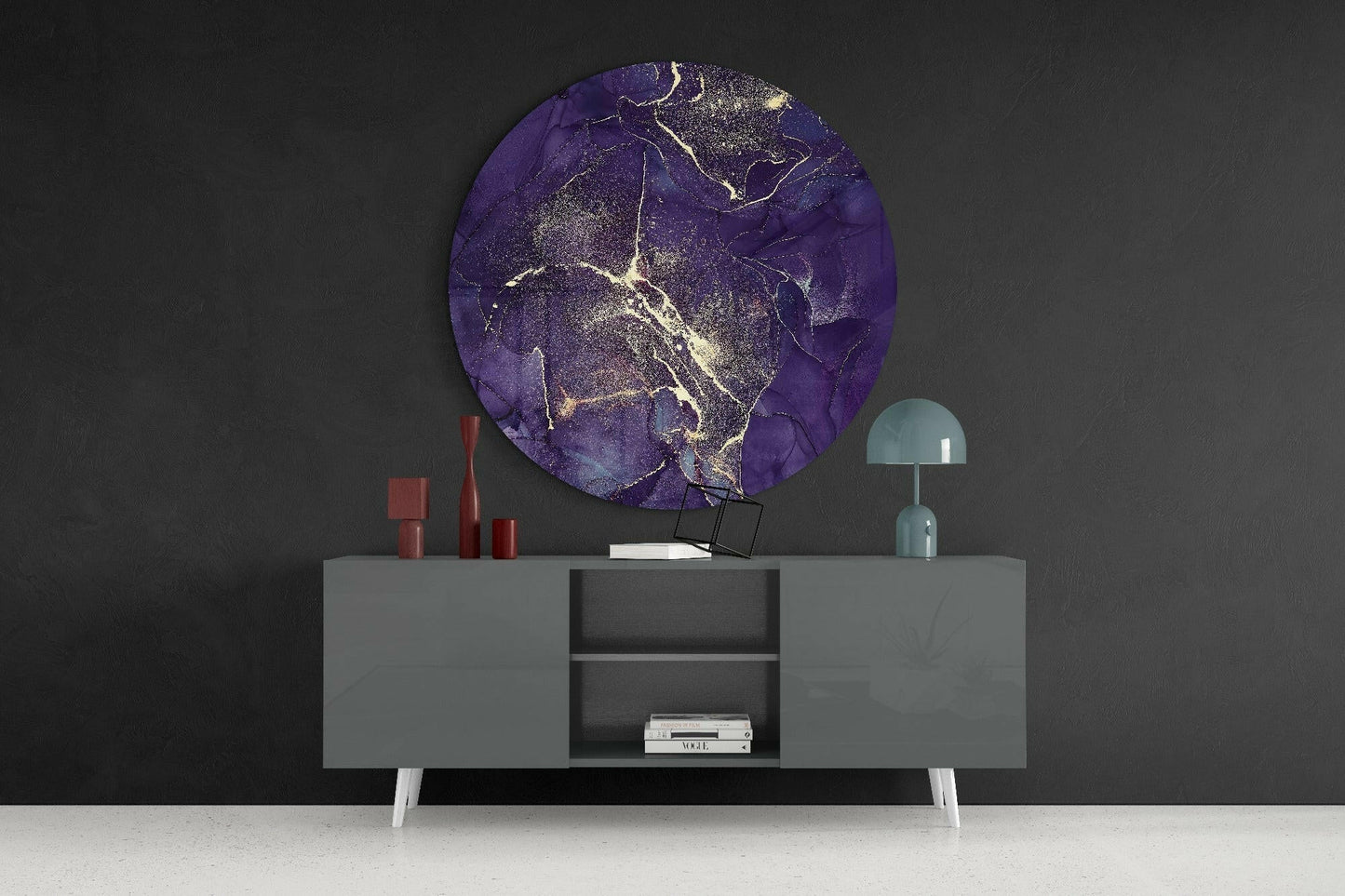 Purple Gold Vein Marble Glass Wall Art