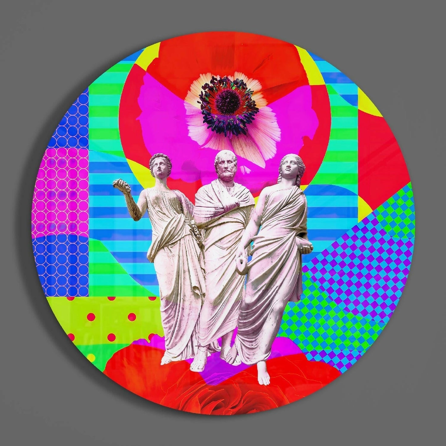 Pop Art Poppy Three Toga Figures Glass Wall Art