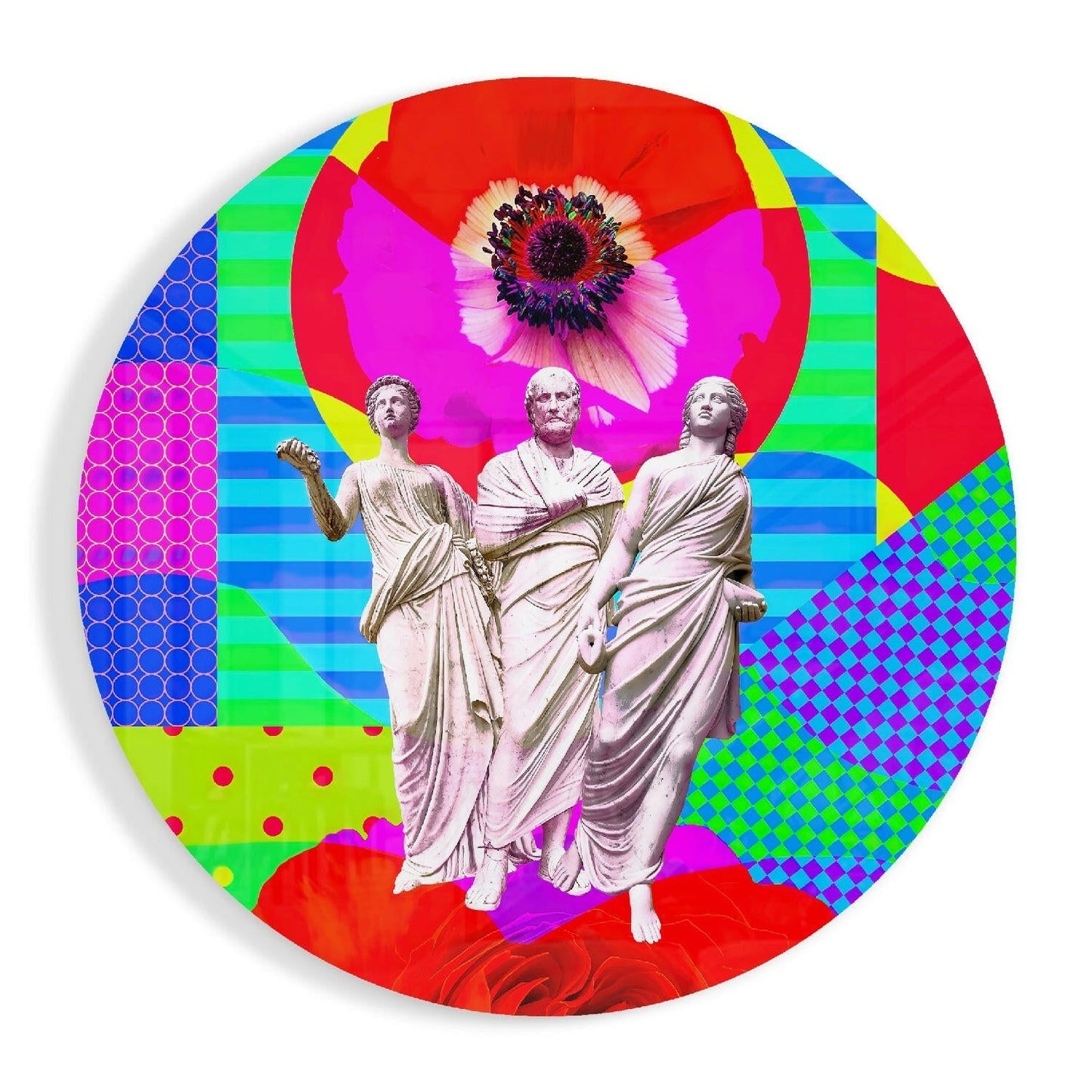 Pop Art Poppy Three Toga Figures Glass Wall Art