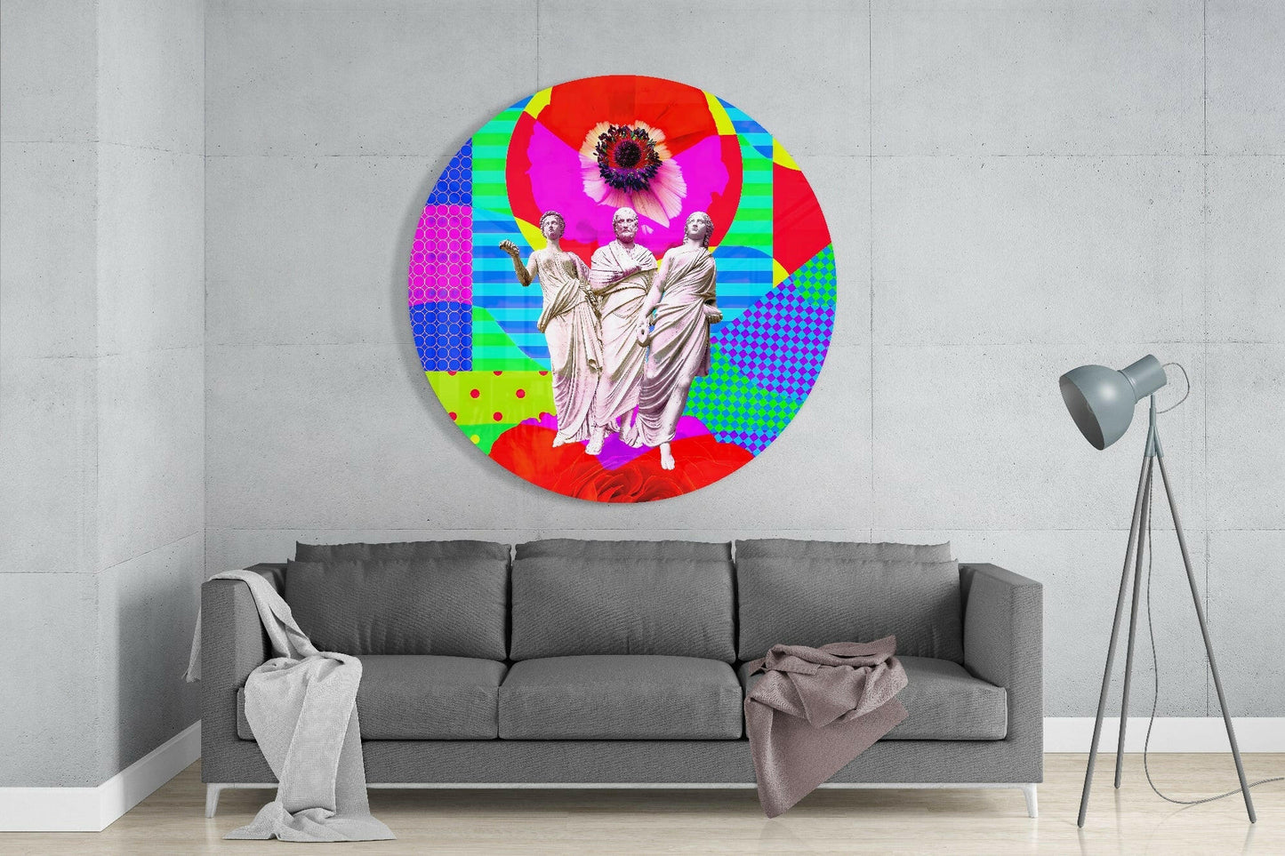 Pop Art Poppy Three Toga Figures Glass Wall Art