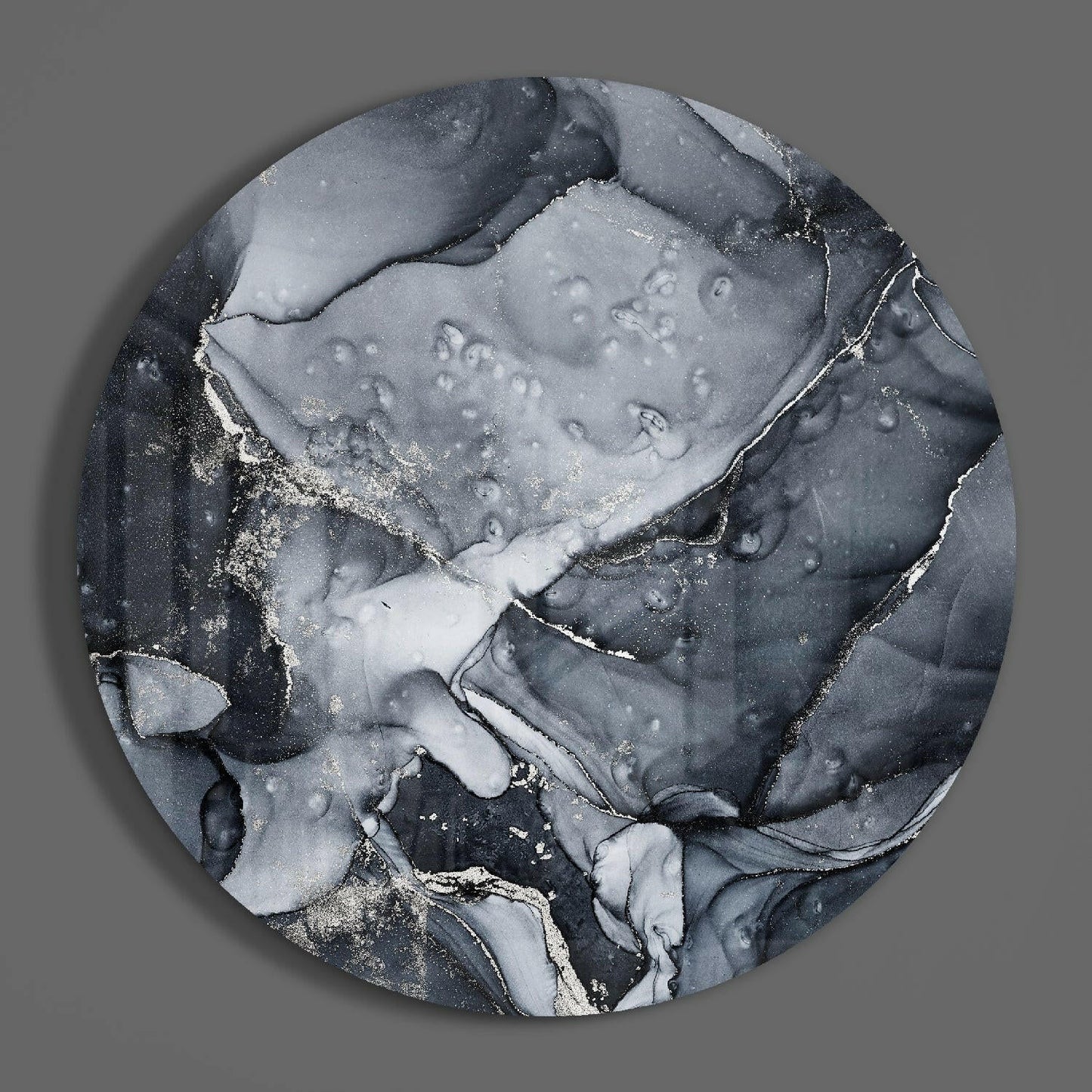 Charcoal Silver Ink Marble Glass Wall Art