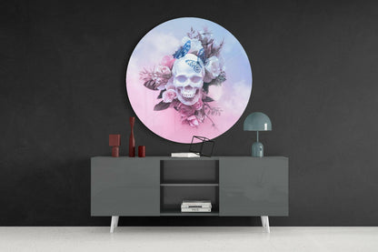 Pastel Butterfly Floral Skull Glass Wall Art