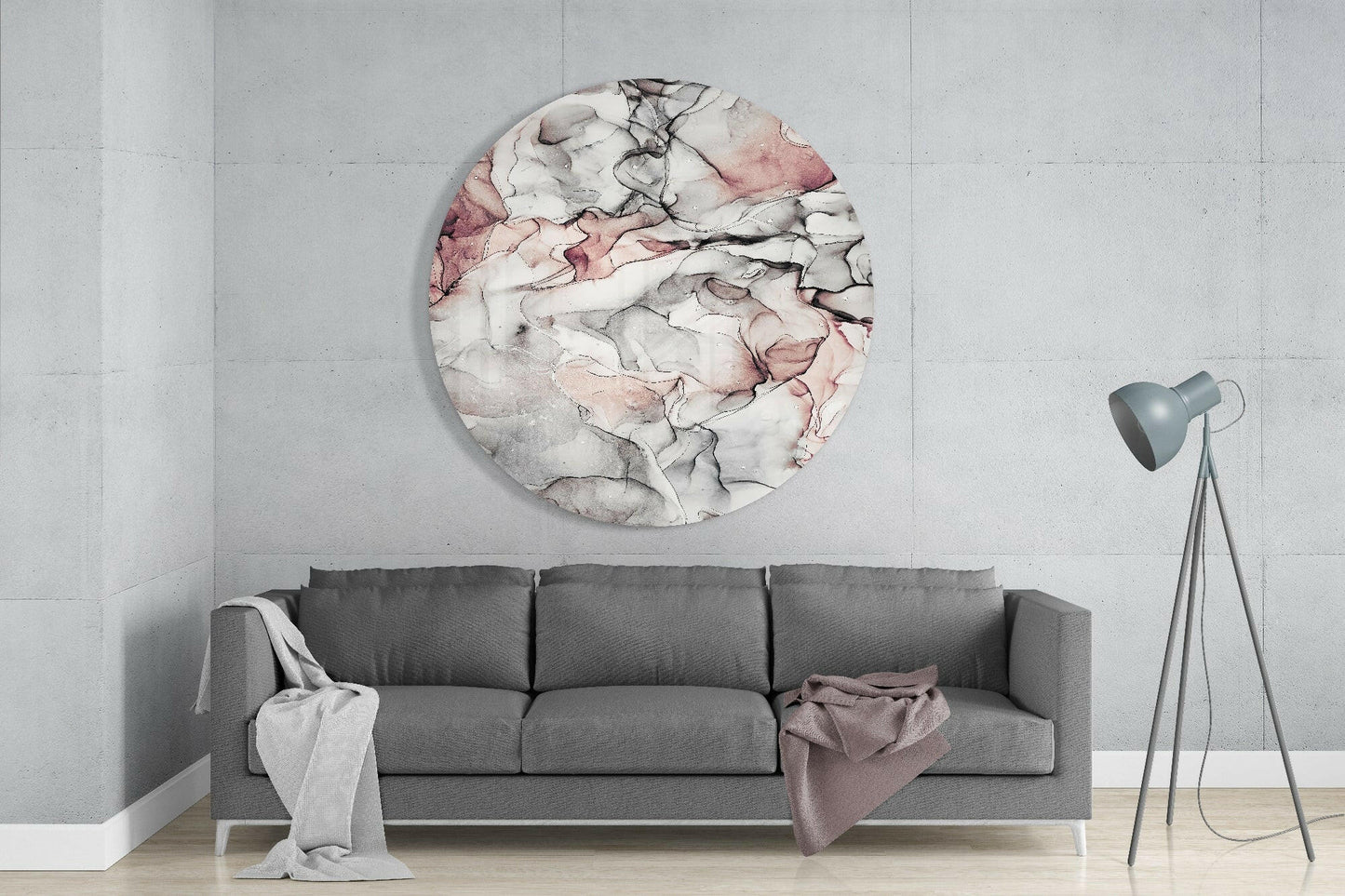 Soft Blush Gray Marble Glass Wall Art