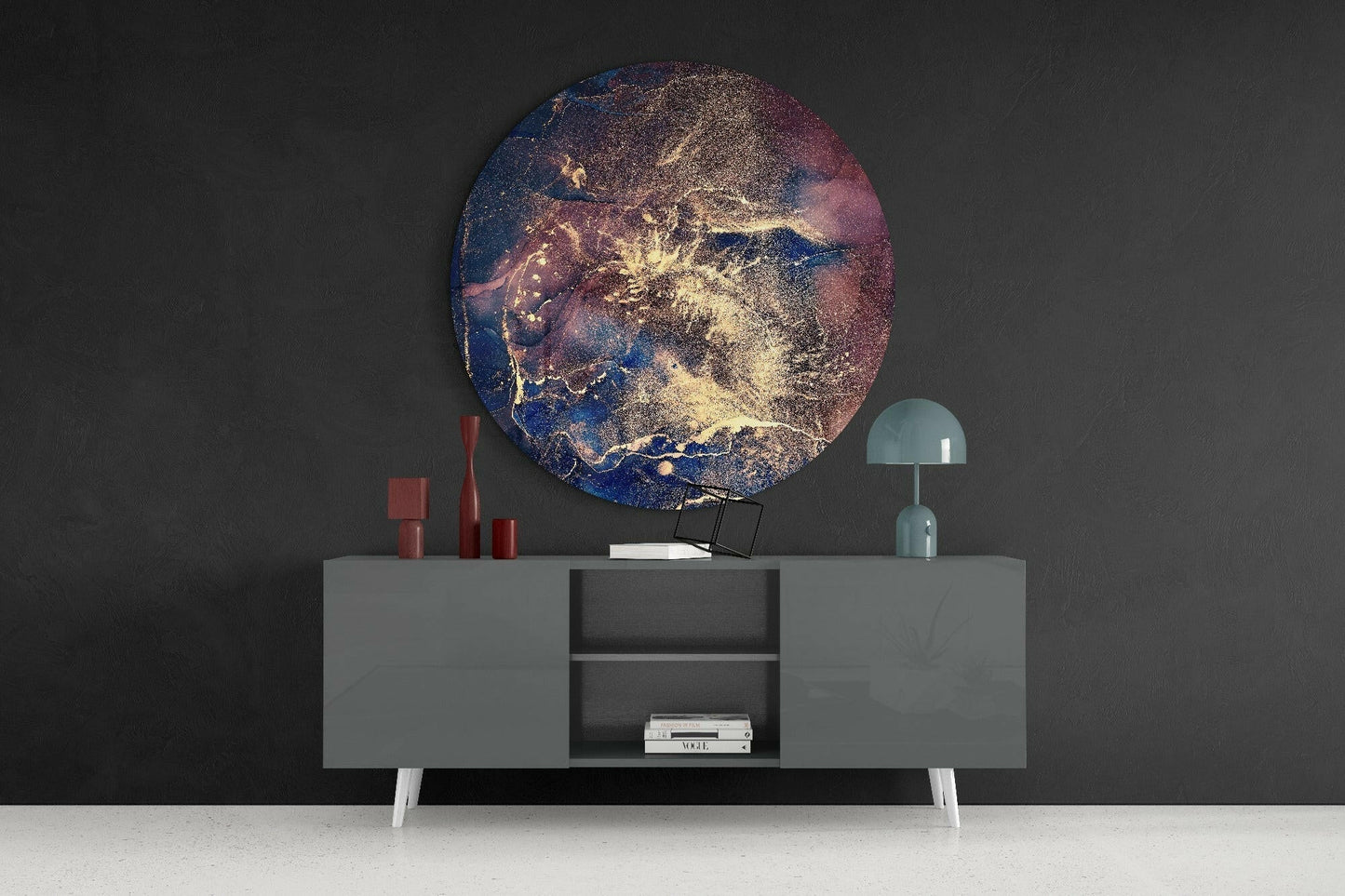 Navy Blue Gold Cosmic Ink Glass Wall Art