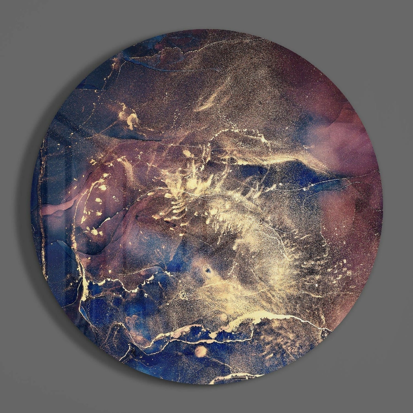Navy Blue Gold Cosmic Ink Glass Wall Art