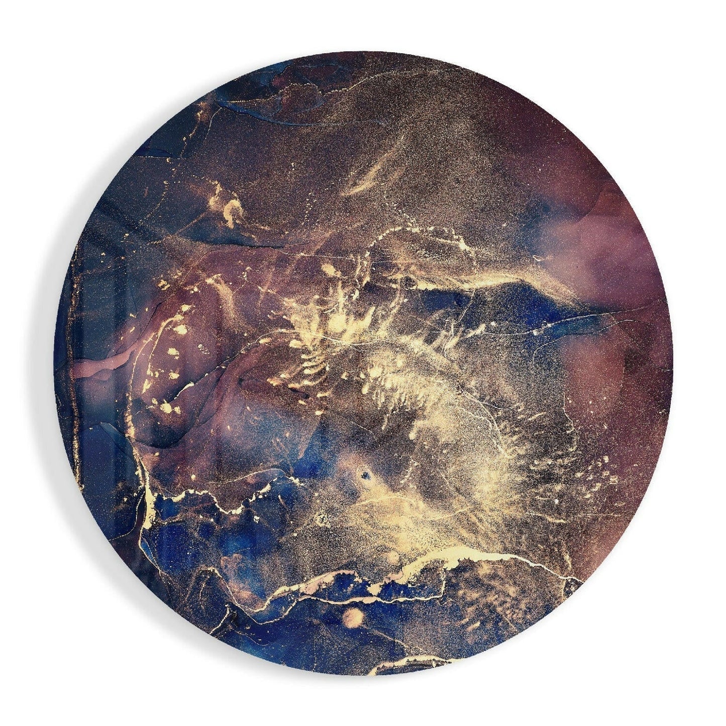 Navy Blue Gold Cosmic Ink Glass Wall Art