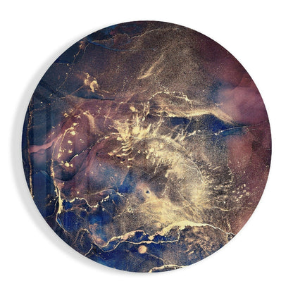 Navy Blue Gold Cosmic Ink Glass Wall Art