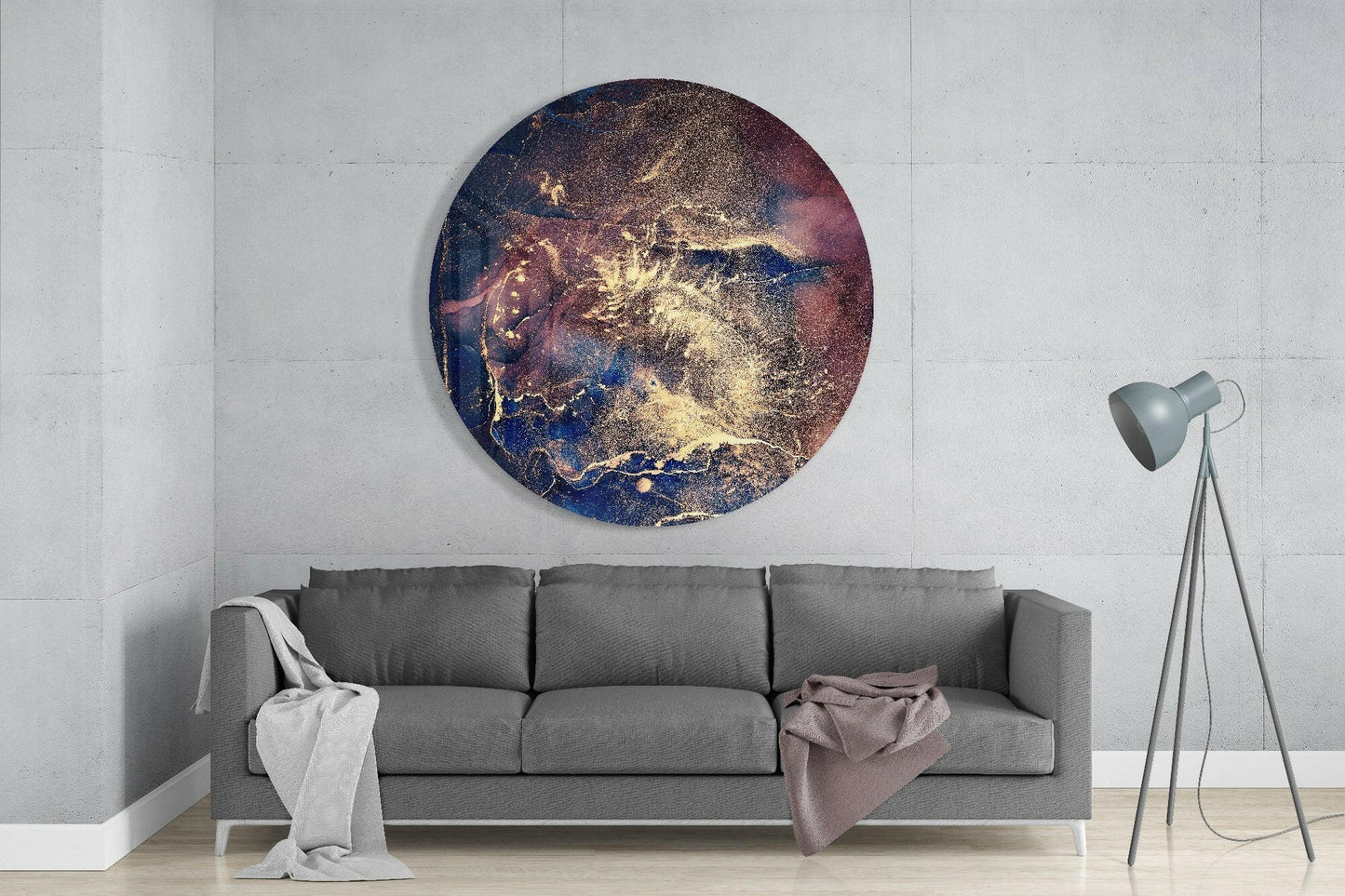 Navy Blue Gold Cosmic Ink Glass Wall Art
