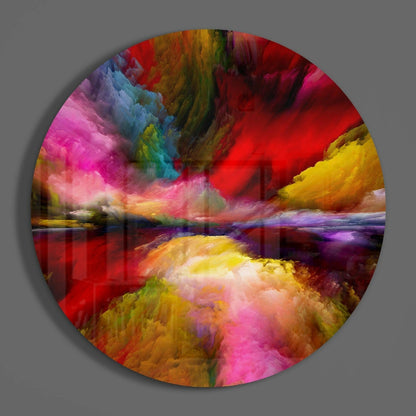 Crimson Rainbow Smoke Round Glass Wall Art