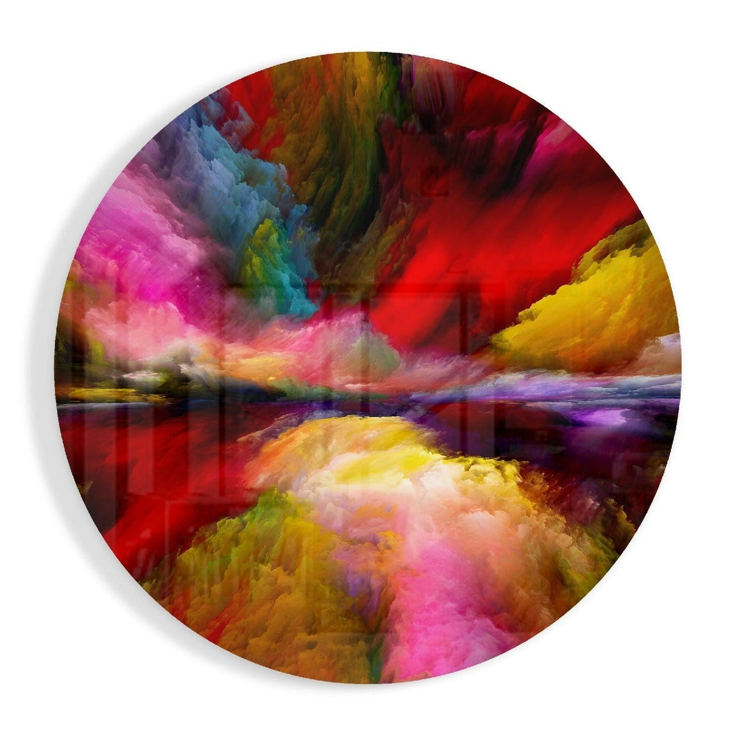 Crimson Rainbow Smoke Round Glass Wall Art
