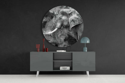 Monochrome Painted Elephant Profile Glass Wall Art