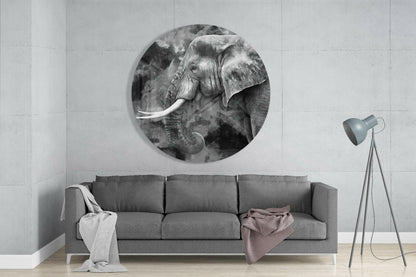 Monochrome Painted Elephant Profile Glass Wall Art