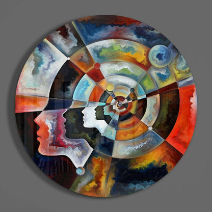 Round Radial Marbled Faces Mandala Glass Wall Art