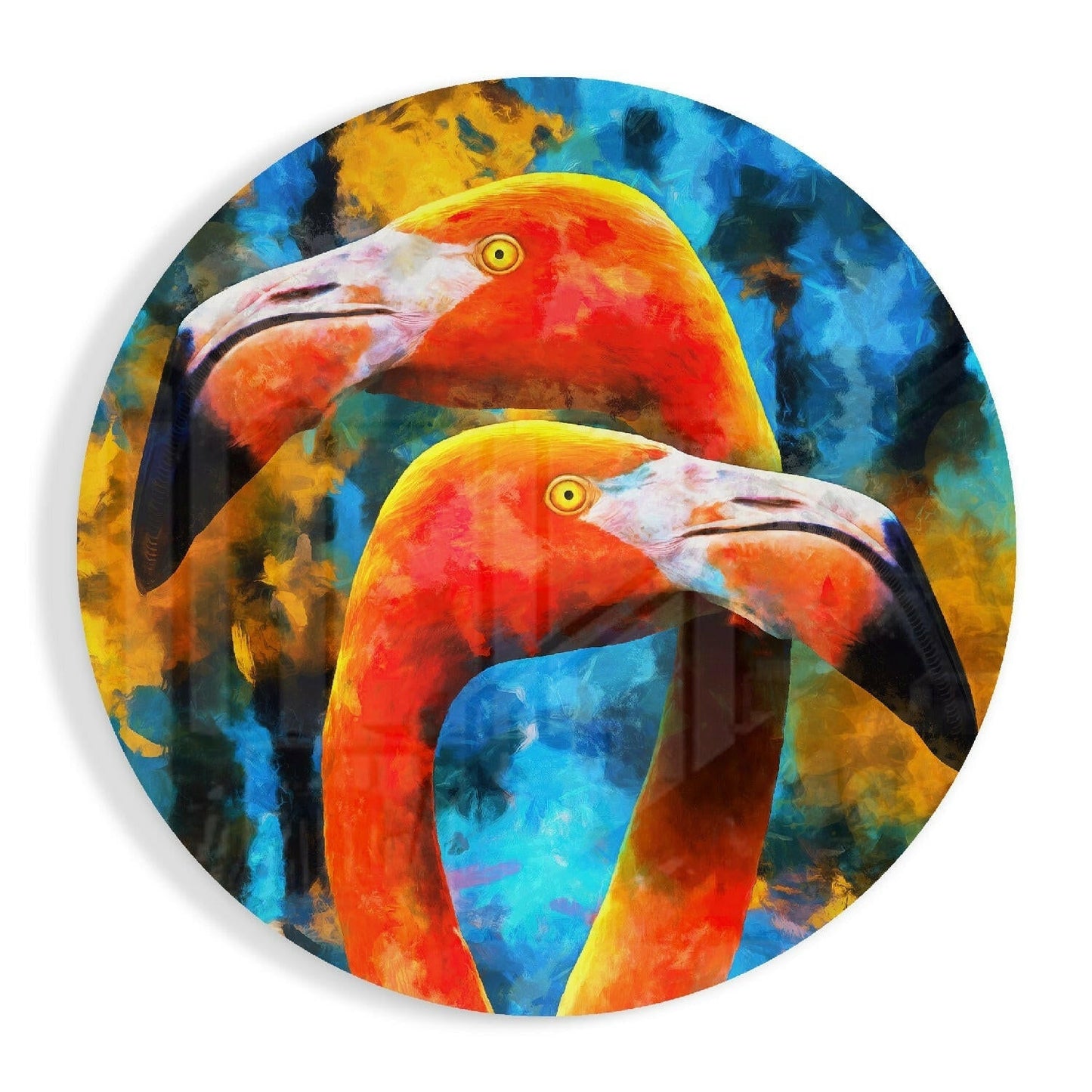 Twin Orange Flamingos Blue Glass Wall Art