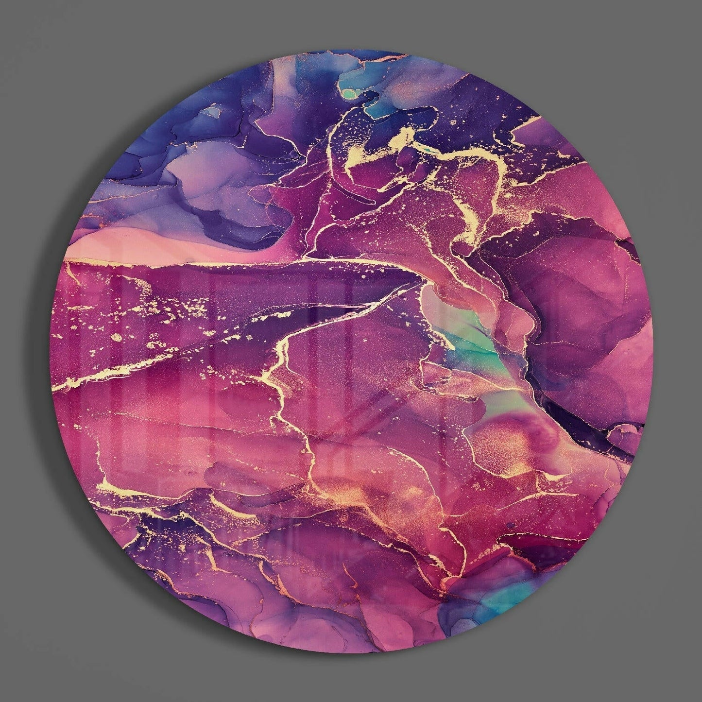Magenta Purple Gold Ink Glass Wall Art