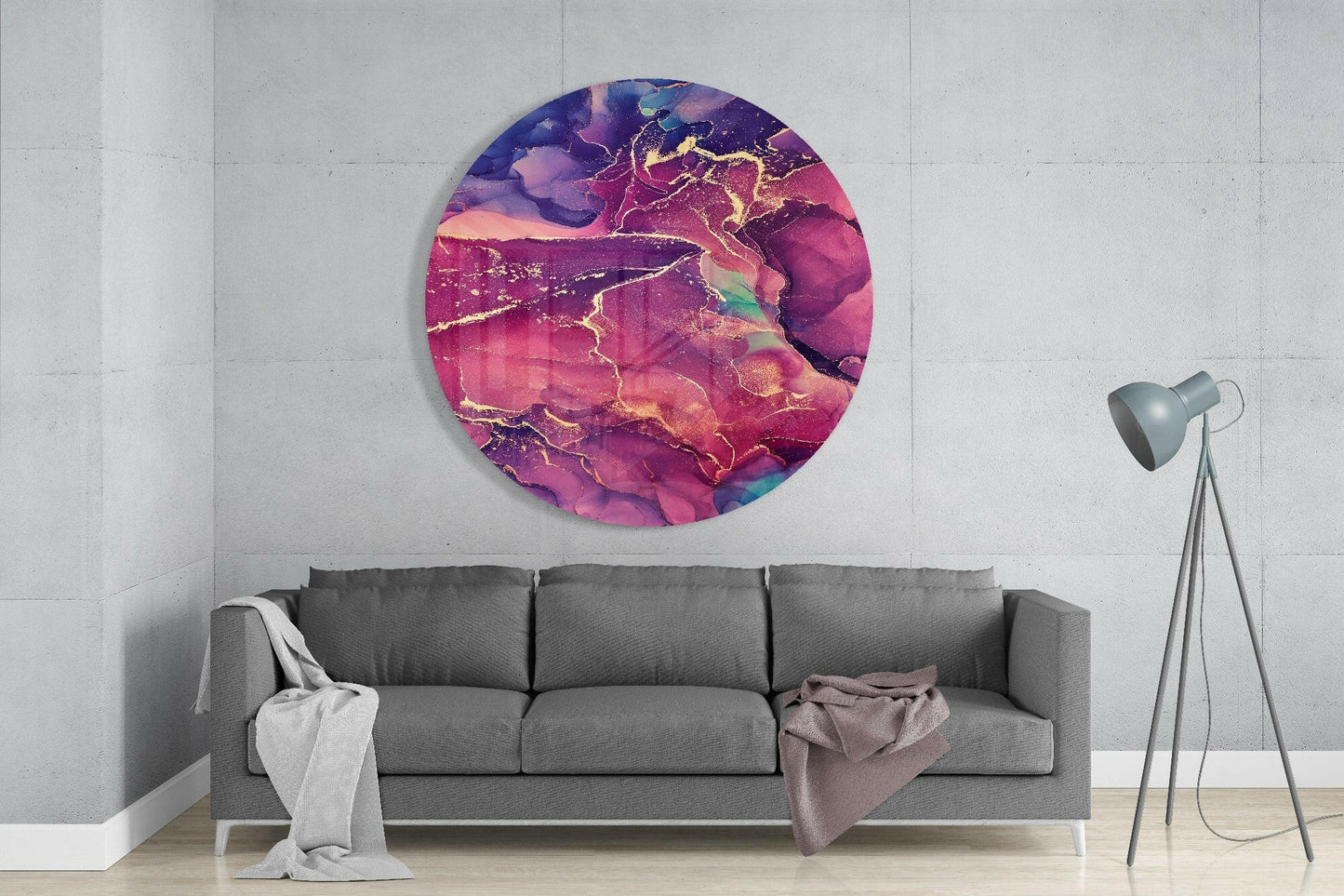 Magenta Purple Gold Ink Glass Wall Art