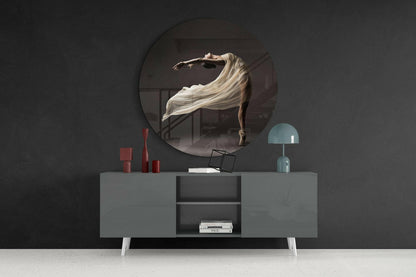 Arching Ballerina Cream Silk Veil Glass Wall Art