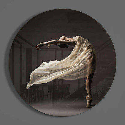 Arching Ballerina Cream Silk Veil Glass Wall Art
